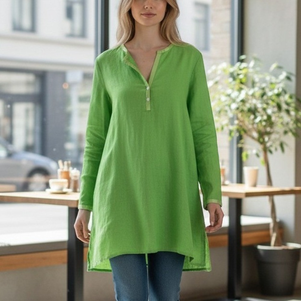 Jim Thompson Linen Tunic Breezy Thai Boho Palm Beach Blouse Luxury Vacation S
